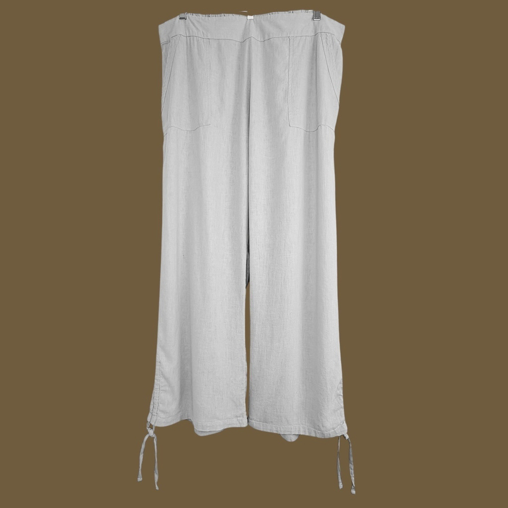 Naturals D&Co Womens Wide Leg Linen Pants Size XL Beige Coastal Laggenlook